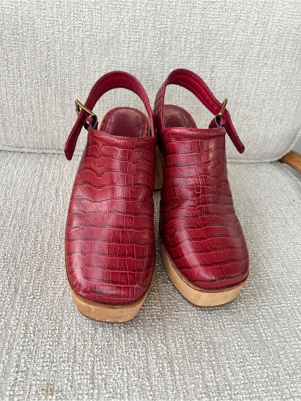 Charlotte Stone Red Croc-Embossed Leather Platform Clogs